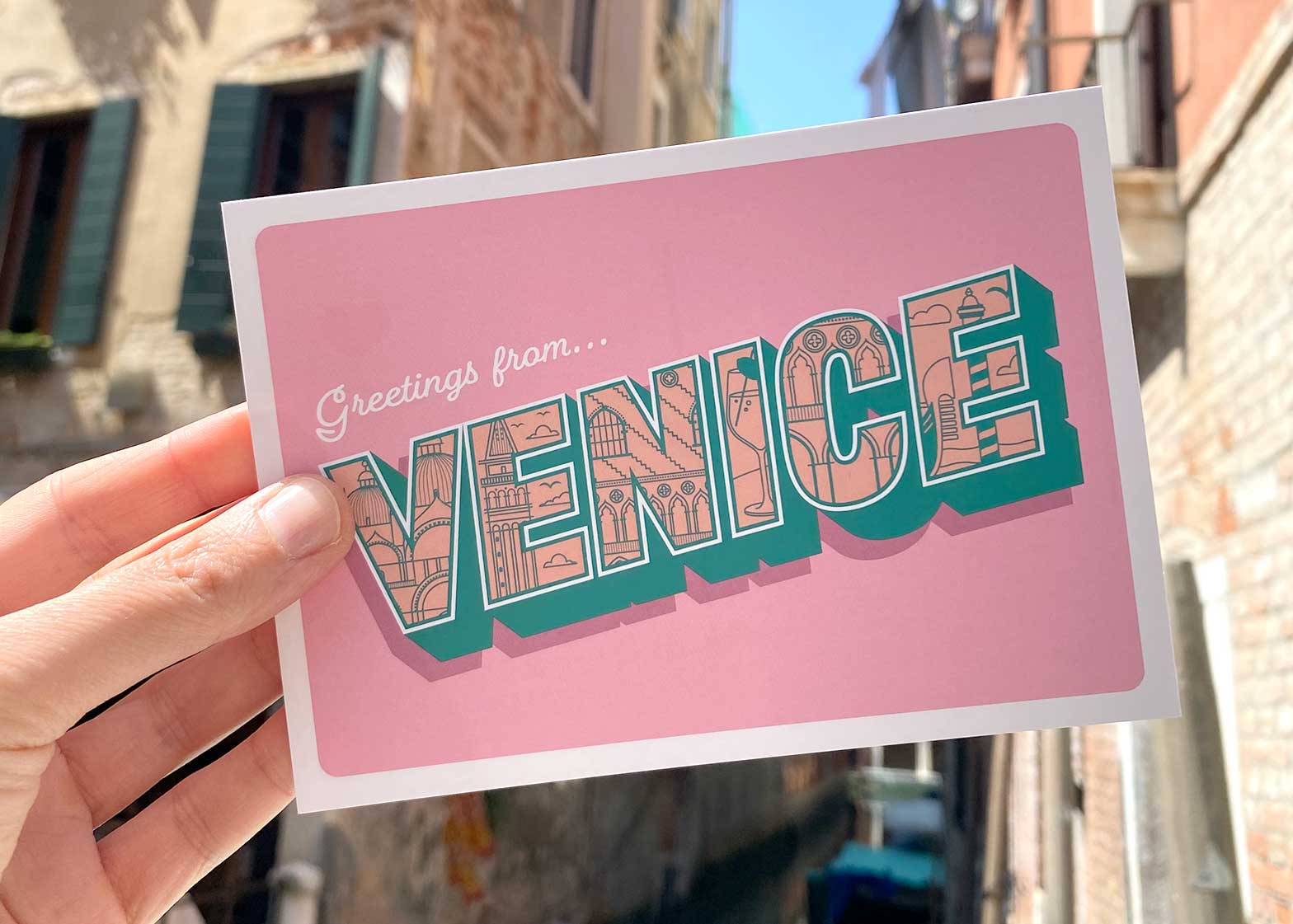 Venice hand lettering postcard
