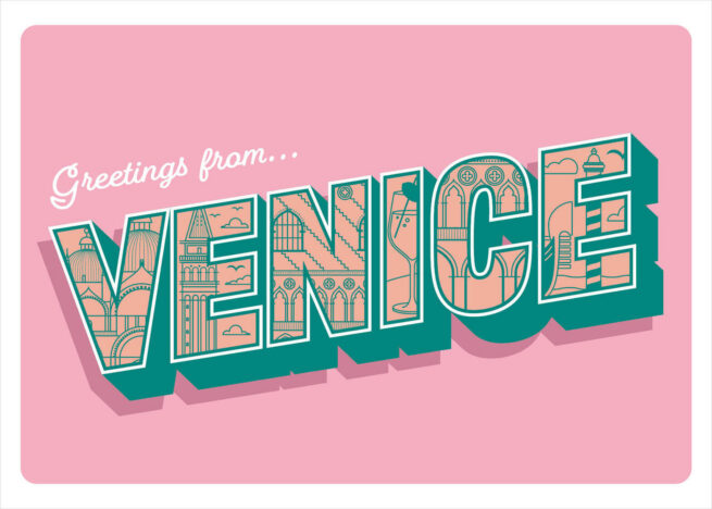 Venice hand lettering postcard